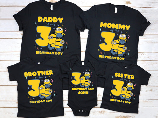 Custom Minion Birthday Shirt - Family Matching Birthday Boy Party Tee